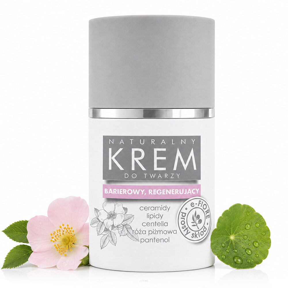 Naturalny krem BARIEROWY z lipidami, zapobiega TEWL, ceramidy, pantenol, centella, róża piżmowa 50ml
